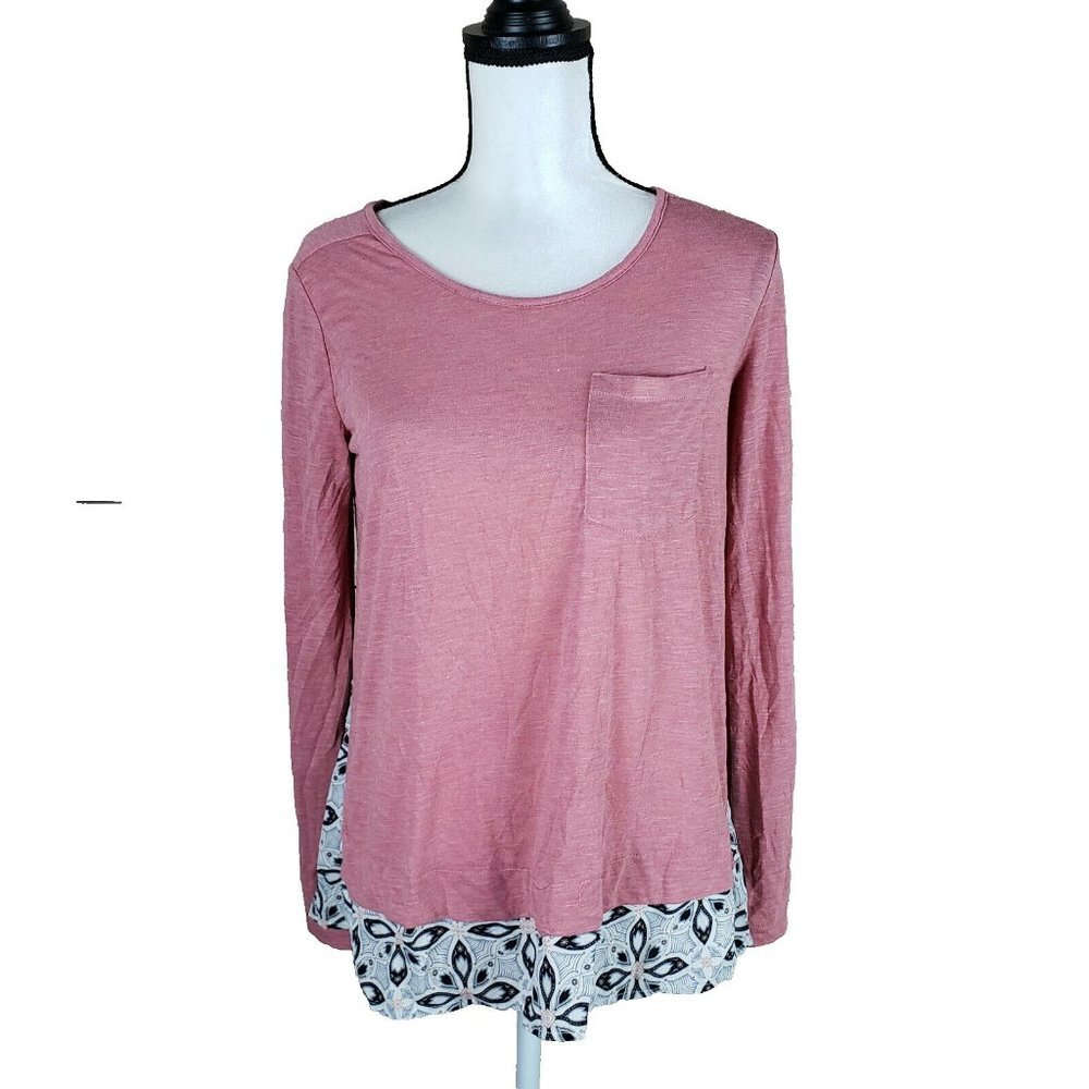 Xhilaration NWOT Womens Pink Top Blouse Mixed Media Long Sleeve Size XS